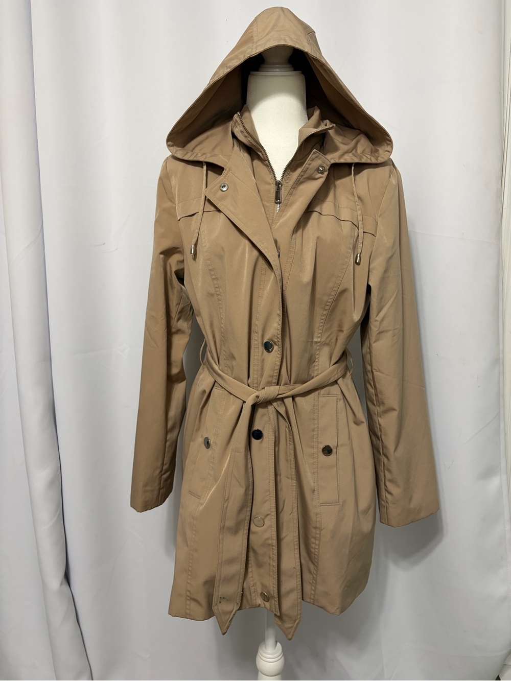 Women's Beige Hooded Belted Trench Coat